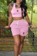 Pink Casual Sportswear Letter Draw String Pocket Contrast U Neck Sleeveless Two Pieces