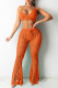 Orange Sexy Solid Bandage Hollowed Out See-through Backless Weave Halter Sleeveless Two Pieces