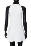 White Casual Solid Patchwork Zipper Collar Sleeveless Dresses