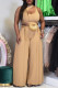 Apricot Casual Solid Hollowed Out O Neck Sleeveless Two Pieces