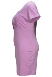 Black Elegant Patchwork Pearl Zipper V Neck Pencil Skirt Plus Size Dresses