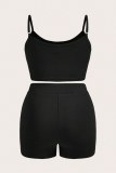 Black Sexy Casual Letter Print Backless Spaghetti Strap Sleeveless Two Pieces