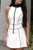 White Casual Solid Patchwork Zipper Collar Sleeveless Dresses
