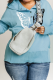Gray Blue Casual Butterfly Print Buckle Contrast Hooded Collar Tops
