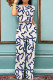 White Blue Casual Print Pocket O Neck Short Sleeve Two Pieces
