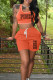 Orange Red Casual Sportswear Letter Print Draw String Pocket U Neck Sleeveless Two Pieces