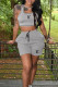 Grey Casual Sportswear Letter Draw String Pocket Contrast U Neck Sleeveless Two Pieces