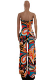 Colour Sexy Casual Print Bandage Backless Strapless Plus Size Jumpsuits