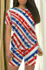 Red Blue Casual Print Patchwork O Neck Short Sleeve Two Pieces