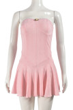 Pink Sexy Backless Strapless A Line Dresses