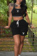 Black Casual Sportswear Letter Draw String Pocket Contrast U Neck Sleeveless Two Pieces