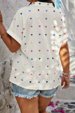 Light Pink Sweet Heart Shaped Patchwork Buckle Turndown Collar Plus Size Tops