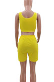 Red Casual Sportswear Letter Print Draw String Pocket U Neck Sleeveless Two Pieces