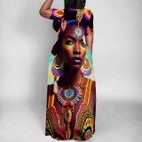 Yellow Casual Print Basic V Neck Long Dress Dresses