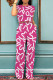 Rose Red Casual Print Pocket O Neck Short Sleeve Two Pieces