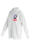 White Casual Print American Flag Buckle Hooded Collar Tops