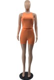 Blue Casual Solid Color Basic O Neck Sleeveless Two Pieces