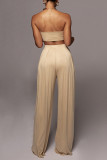 Yellow Casual Solid Color Patchwork Belted Strapless Sleeveless Two Pieces