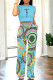 Baby Blue Casual Gradient Print Geometric Print Camouflage Print Pocket O Neck Short Sleeve Two Pieces