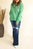 Mint green Casual Skull Finger Buckle Hooded Tops