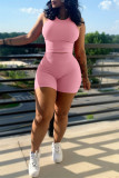 Blue Casual Solid Color Basic O Neck Sleeveless Two Pieces