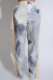 Grey Street Print Buttons Zipper Patchwork Tassel Loose High Waist Wide Leg Full Print Bottoms