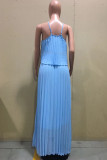 Burgundy Celebrities Solid Color Backless Pleated Patchwork Halter Sleeveless Two Pieces
