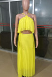 Burgundy Celebrities Solid Color Backless Pleated Patchwork Halter Sleeveless Two Pieces
