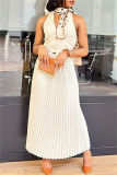 White Casual Solid Color Backless Halter Sleeveless Two Pieces