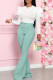 Light Green Casual Solid Color Basic O Neck Long Sleeve Two Pieces