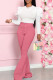 Rose Red Casual Solid Color Basic O Neck Long Sleeve Two Pieces