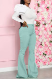 Rose Red Casual Solid Color Basic O Neck Long Sleeve Two Pieces