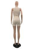 Blue Casual Solid Color Basic O Neck Sleeveless Two Pieces