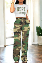 Camouflage Casual Gradient Print Geometric Print Camouflage Print Pocket O Neck Short Sleeve Two Pieces