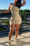 Blue Casual Solid Color Basic O Neck Sleeveless Two Pieces