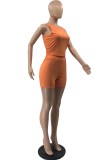 Blue Casual Solid Color Basic O Neck Sleeveless Two Pieces