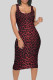 Red Sexy Leopard Print Patchwork U Neck Wrapped Skirt Dresses