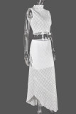 White Celebrities Plaid Lace Patchwork Irregular Hem O Neck Sleeveless Two Pieces