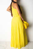 Burgundy Celebrities Solid Color Backless Pleated Patchwork Halter Sleeveless Two Pieces