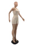 Blue Casual Solid Color Basic O Neck Sleeveless Two Pieces