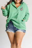 Mint green Casual Skull Finger Buckle Hooded Tops