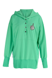 Mint green Casual Skull Finger Buckle Hooded Tops