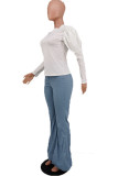 Rose Red Casual Solid Color Basic O Neck Long Sleeve Two Pieces