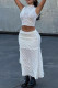 White Celebrities Plaid Lace Patchwork Irregular Hem O Neck Sleeveless Two Pieces