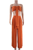 Yellow Casual Solid Color Patchwork Belted Strapless Sleeveless Two Pieces