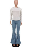 Rose Red Casual Solid Color Basic O Neck Long Sleeve Two Pieces