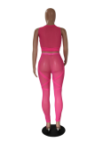 Black Sexy Solid Bandage Mesh V Neck Sleeveless Two Pieces
