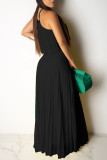 Burgundy Celebrities Solid Color Backless Pleated Patchwork Halter Sleeveless Two Pieces