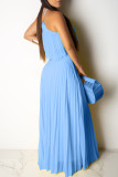 Burgundy Celebrities Solid Color Backless Pleated Patchwork Halter Sleeveless Two Pieces