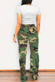 Baby Blue Casual Gradient Print Geometric Print Camouflage Print Pocket O Neck Short Sleeve Two Pieces